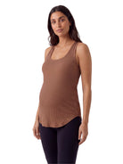 24seven Comfort Basic Maternity Ribbed Knit Sleeveless Scoop Neck Long Flared Tank Top