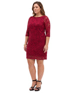 24seven Comfort Elevate Curvy Elegant Floral Lace Three-Quarter Sleeve Dress