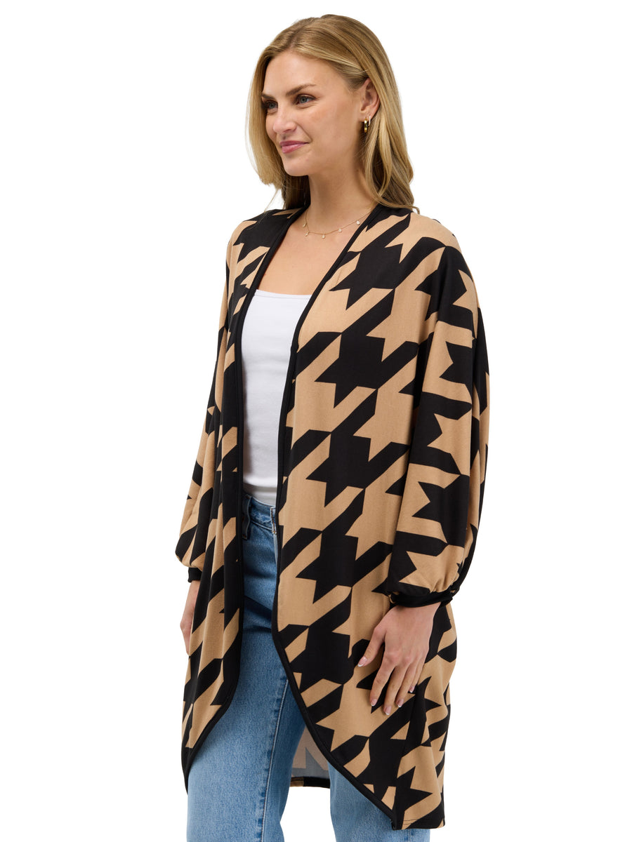 24seven Comfort Essential Womens Geometric Houndstooth Open Front Cardigan Jacket