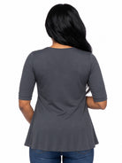24seven Comfort Basic Maternity V Neck Elbow Sleeve Flared Henley Style Tunic Top