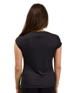 24seven Comfort Elevate Womens Cap Sleeve Asymmetrical Boat Neck With Gold Shoulder Brooch Top