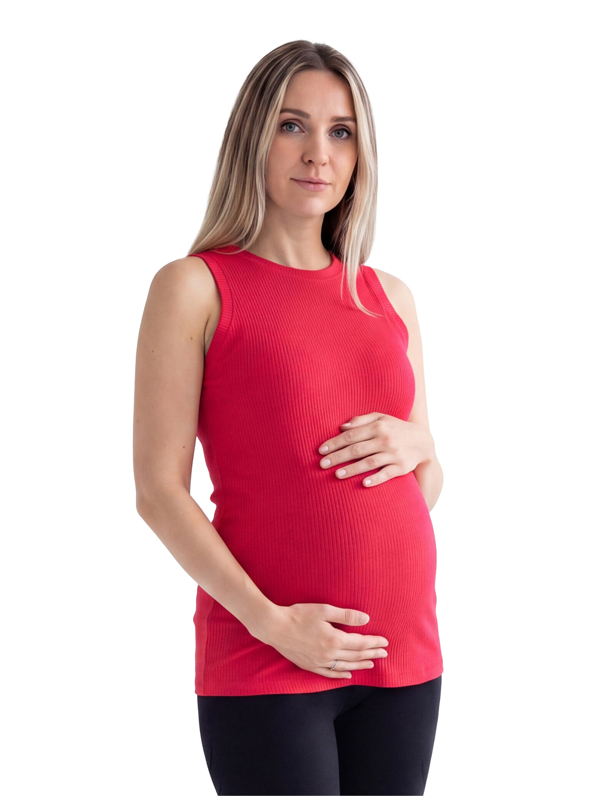 24seven Comfort Basic Maternity Ribbed Knit Round Neck Sleeveless Tank Top