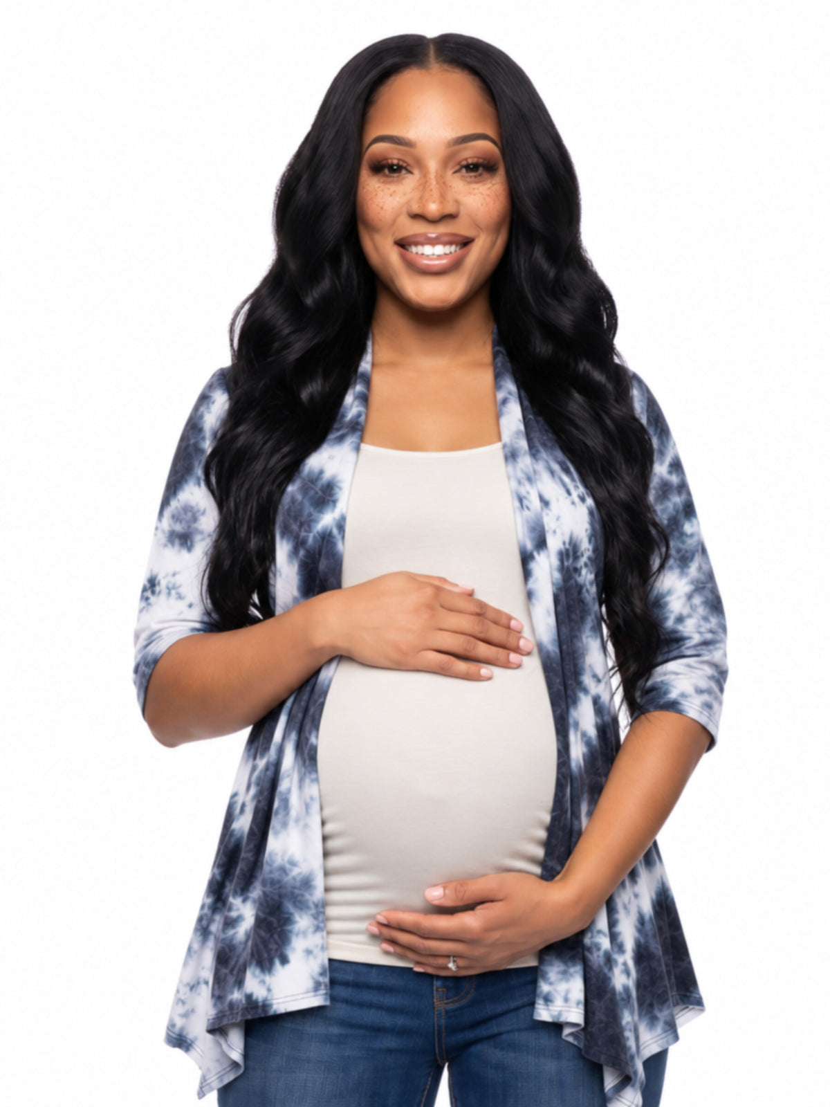 24seven Comfort Essential Maternity Tie Dye Elbow Sleeve Open Front Cardigan