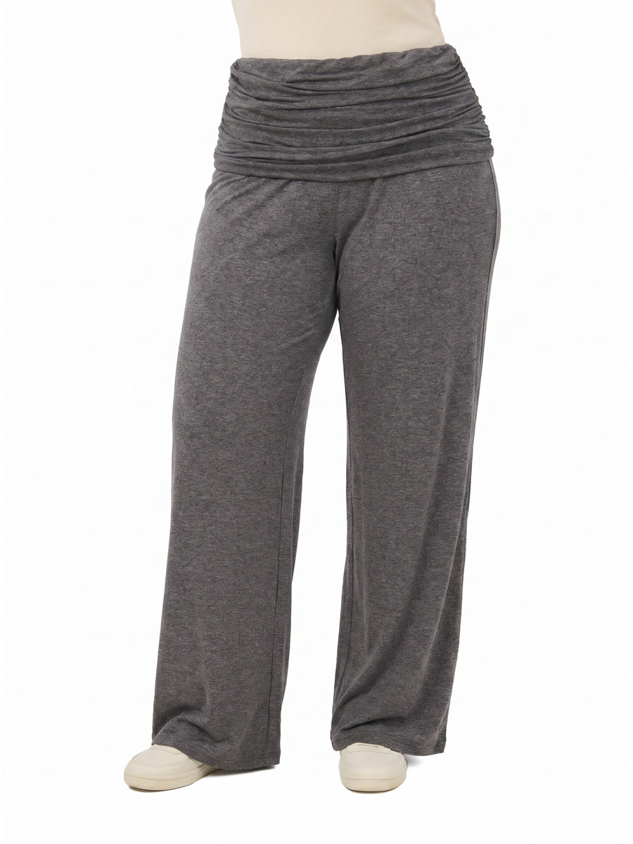 24seven Comfort Basic Curvy Soft Stretch Ruched Waist Wide Leg Pants