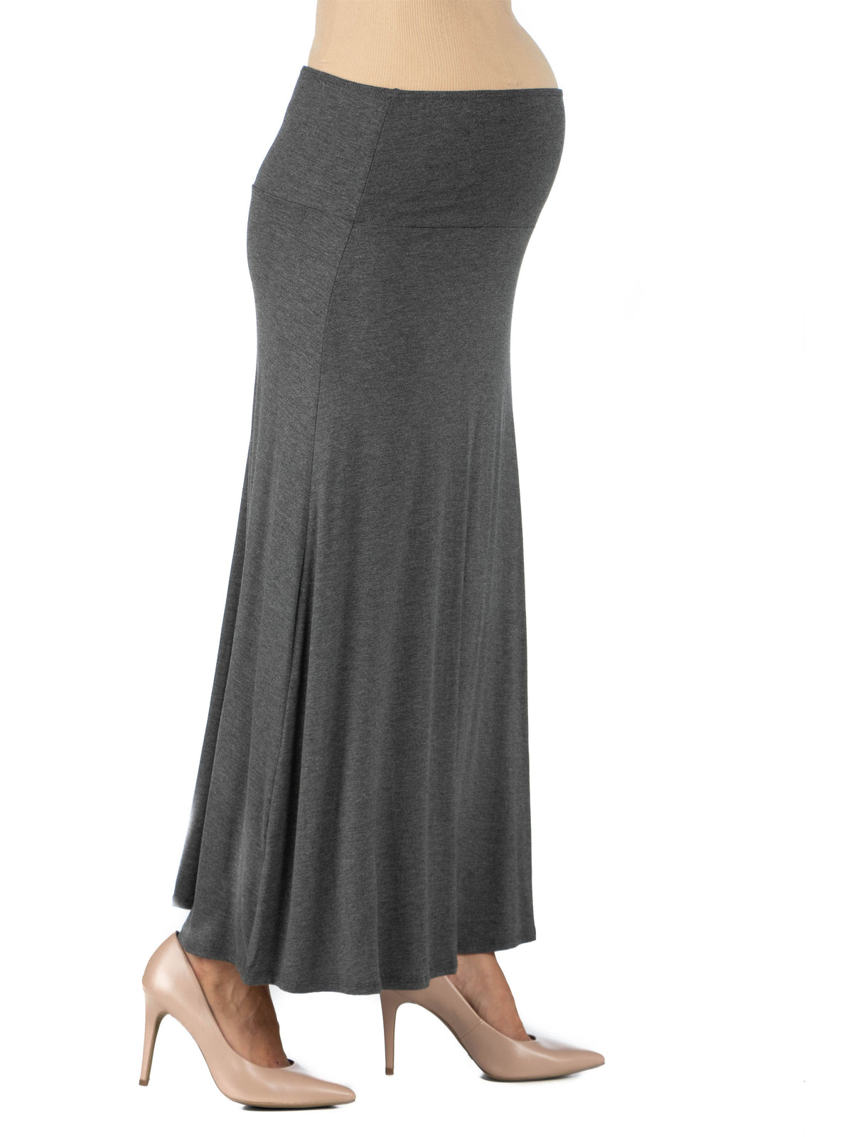 24seven Comfort Basic Maternity Elastic Waist Ankle Length A Line Maxi Skirt