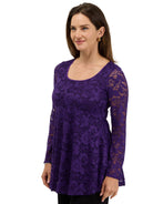 24seven Comfort Elevate Womens Lace Long Sleeve Scoop Neck Tunic Top