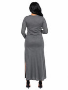 24seven Comfort Essential Maternity Long Sleeve Side Slit Fitted Black Maxi Dress