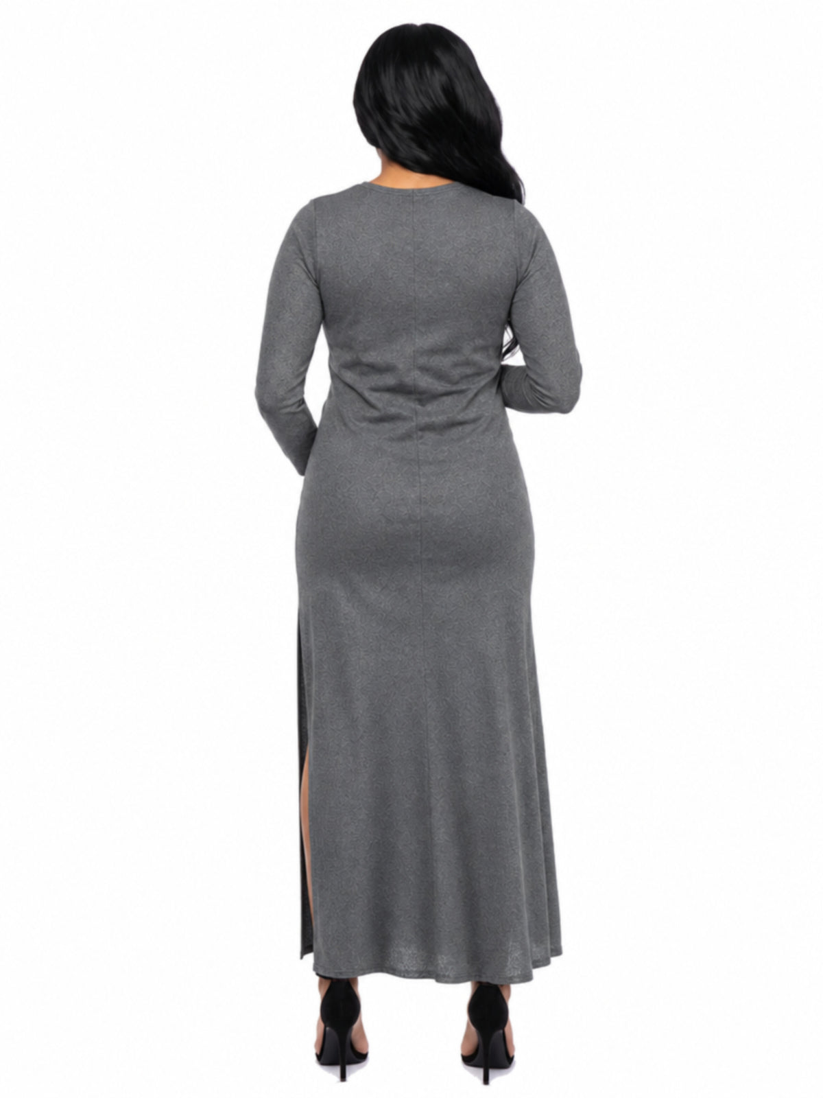 24seven Comfort Essential Maternity Long Sleeve Side Slit Fitted Black Maxi Dress