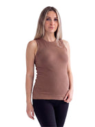 24seven Comfort Basic Maternity Ribbed Knit Round Neck Sleeveless Tank Top