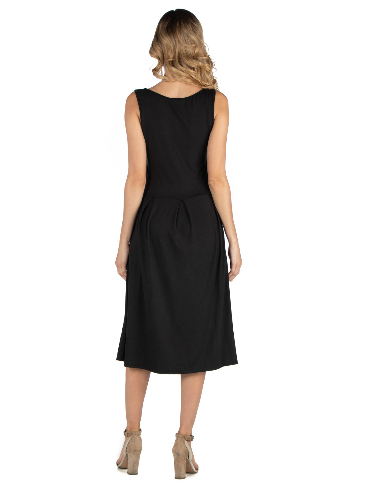24seven Comfort Essential Maternity V Neck Sleeveless Fit N Flare Pocket Midi Dress