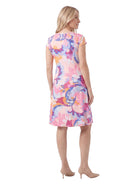24seven Comfort Essential Maternity Abstract V Neck Cap Sleeve Ruched Front Knee Length Dress