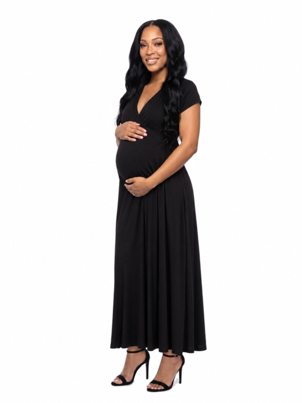 24seven Comfort Essential Maternity Cap Sleeve V Neck Empire Waist A Line Maxi Dress