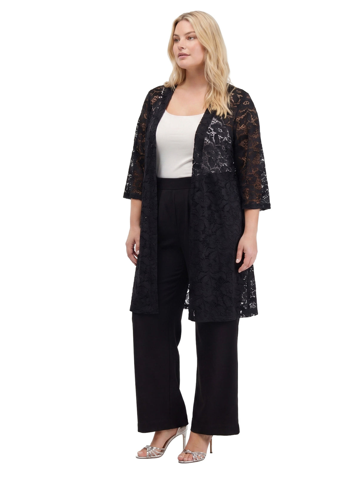 24seven Comfort Elevate Curvy Lace Open Front Three-Quarter Sleeves Jacket