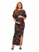 24seven Comfort Elevate Maternity Elegant Short Sleeves Floral Long Maxi Dress