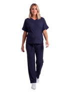 24seven Comfort Basic Maternity Ribbed Knit Dolman Sleeve V Neck Top and Drawstring Wide Leg Pant Set