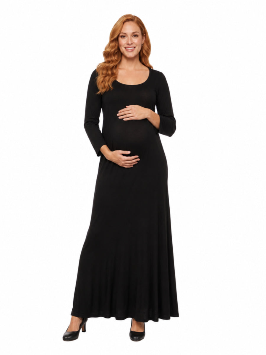 24seven Comfort Essential Maternity Scoop Neck Long Sleeve Maxi A Line Dress