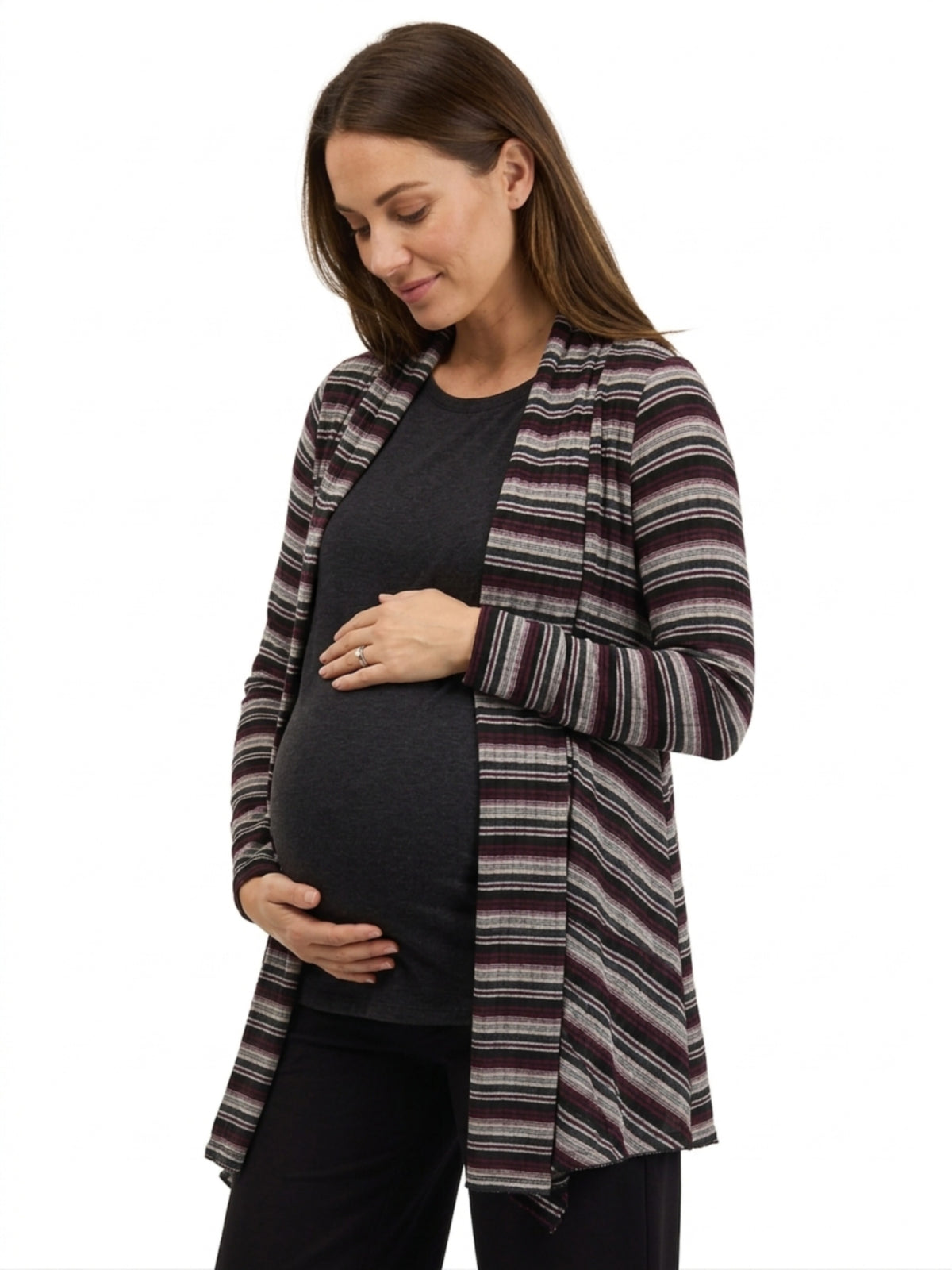 24seven Comfort Essential Maternity Soft Stretch Striped Open Front Cardigan Jacket