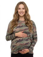 24seven Comfort Essential Maternity Soft Stretch Camo Print Three-Quarter Sleeve Top