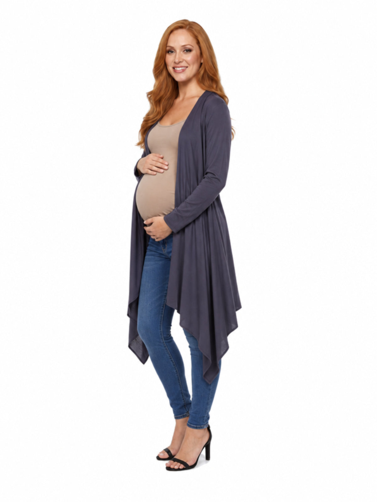 24seven Comfort Basic Maternity Extra Long Open Front Cascading Jacket