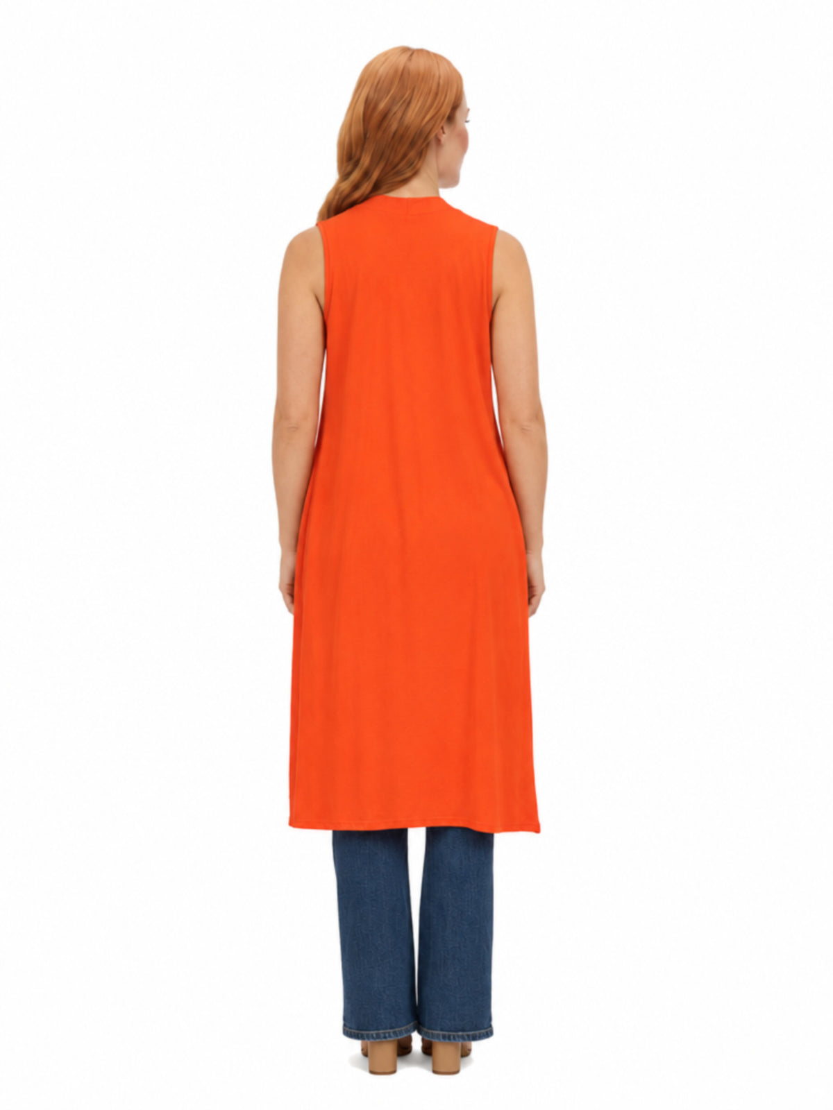 24seven Comfort Basic Maternity Sleeveless Open Front Side Slit Extra Long Jacket
