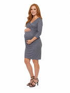 24seven Comfort Essential Maternity V neck Long Sleeve Knee Length Faux Wrap Dress