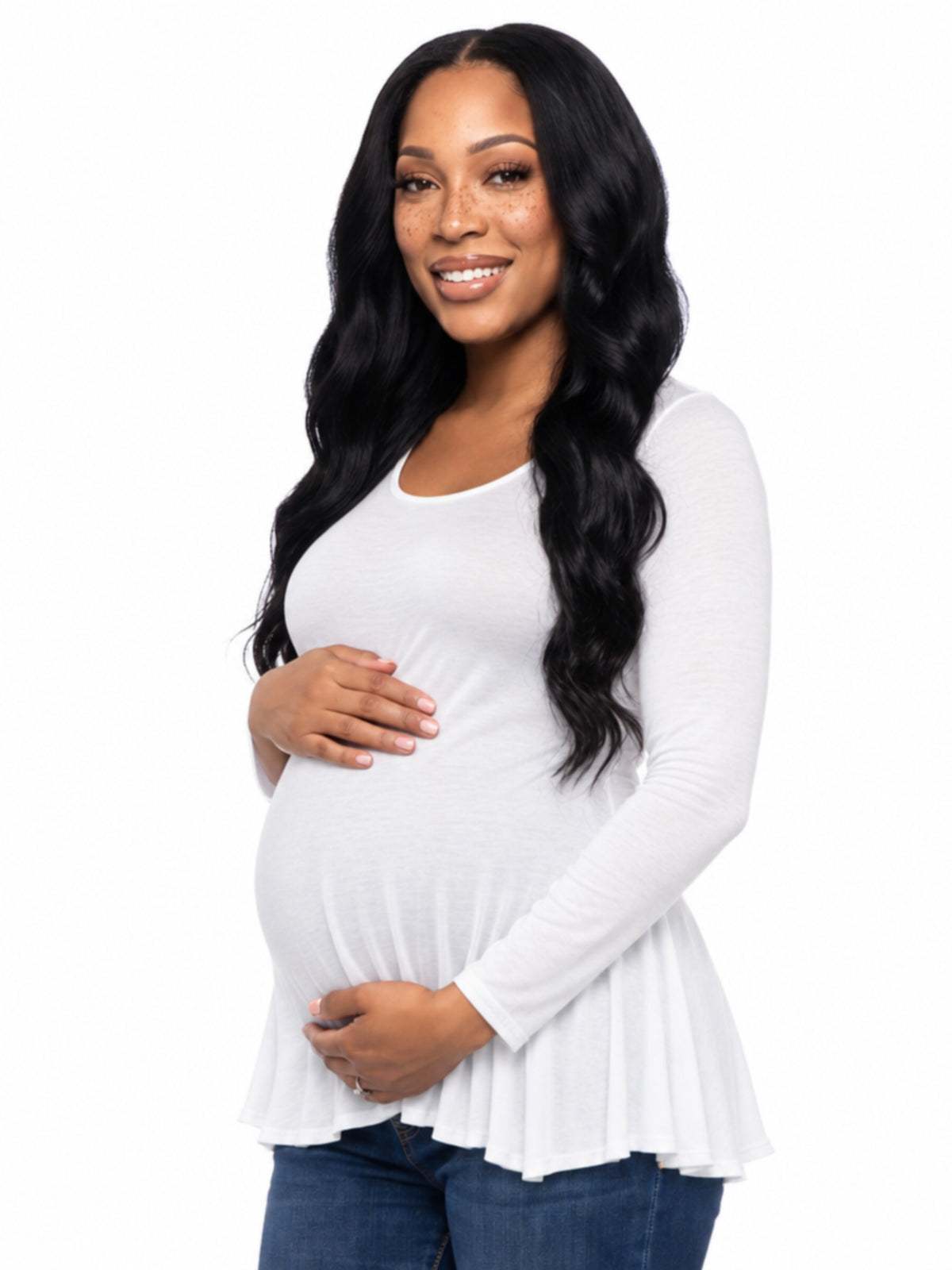 24seven Comfort Basic Maternity Long Sleeve Scoop Neck Swing Style Soft Flare Tunic Top
