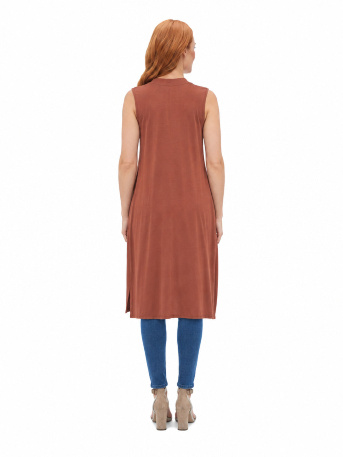 24seven Comfort Basic Maternity Sleeveless Open Front Side Slit Extra Long Jacket