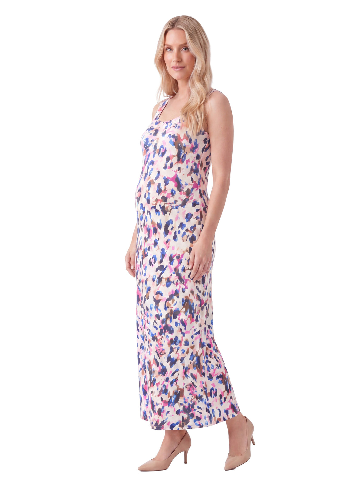 24seven Comfort Essential Maternity Abstract Scoop Neck Sleeveless Tank Racerback Maxi Dress