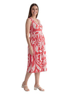 24seven Comfort Essential Maternity Paisley V Neck Sleeveless Pleated Pocket Midi Fit N Flare Dress