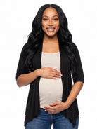 24seven Comfort Basic Maternity Open Front Elbow Sleeve Cascading Drape Loose Fit Jacket
