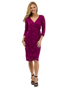 24seven Comfort Elevate Petite Lace Three-Quarter Sleeves Wrap Dress