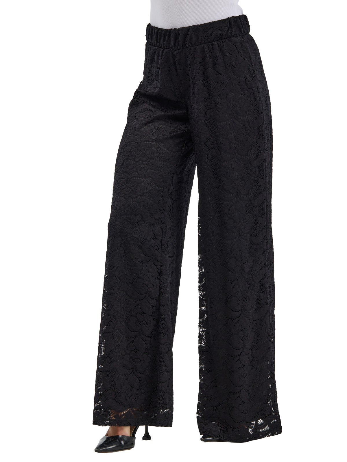 24seven Comfort Elevate Womens Lace  Elastic Waist Wide Leg Pants