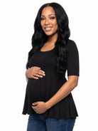 24seven Comfort Basic Maternity Scoop Neck Elbow Swing Flared Tunic Top