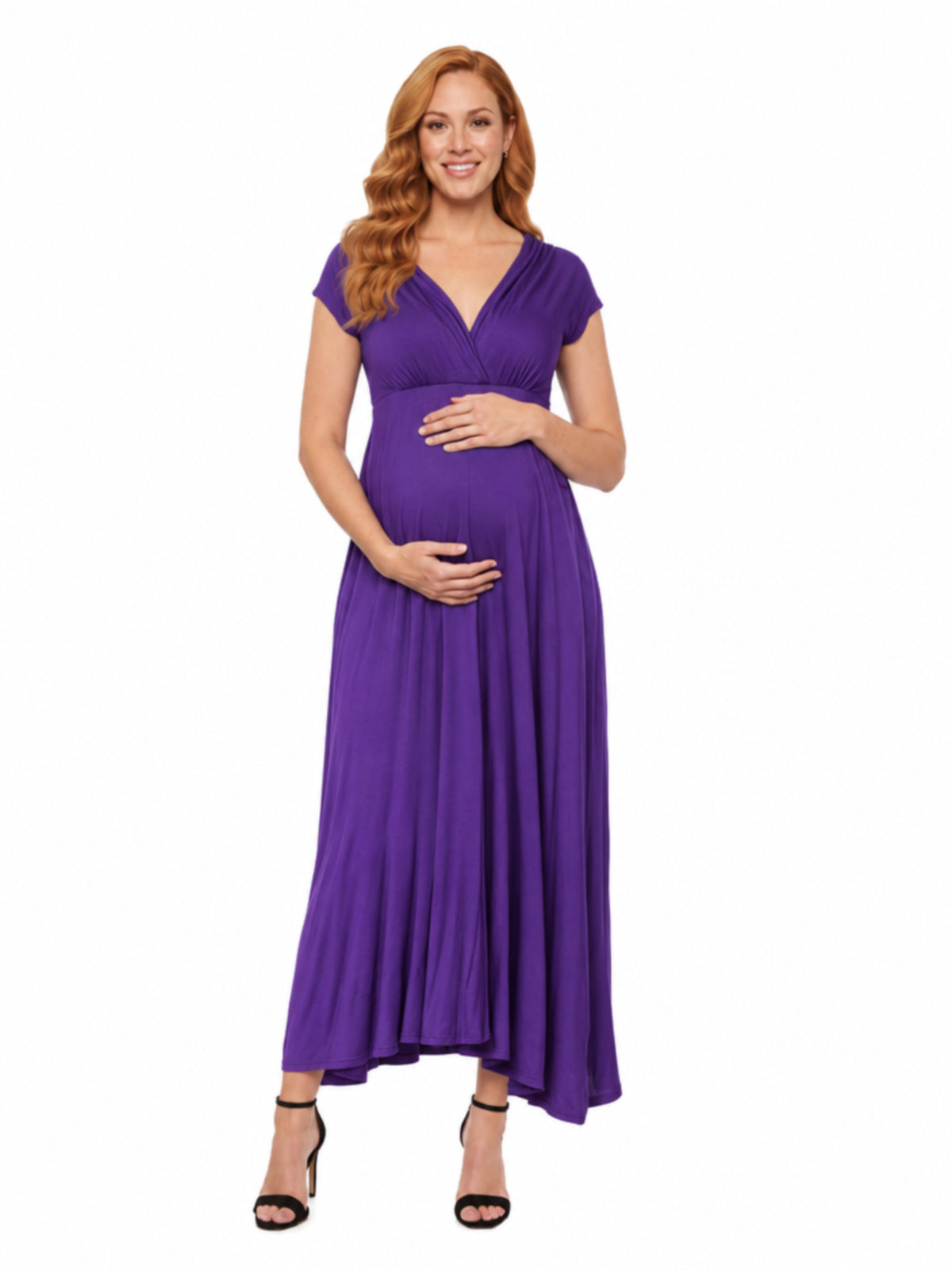 24seven Comfort Essential Maternity Cap Sleeve V Neck Empire Waist A Line Maxi Dress