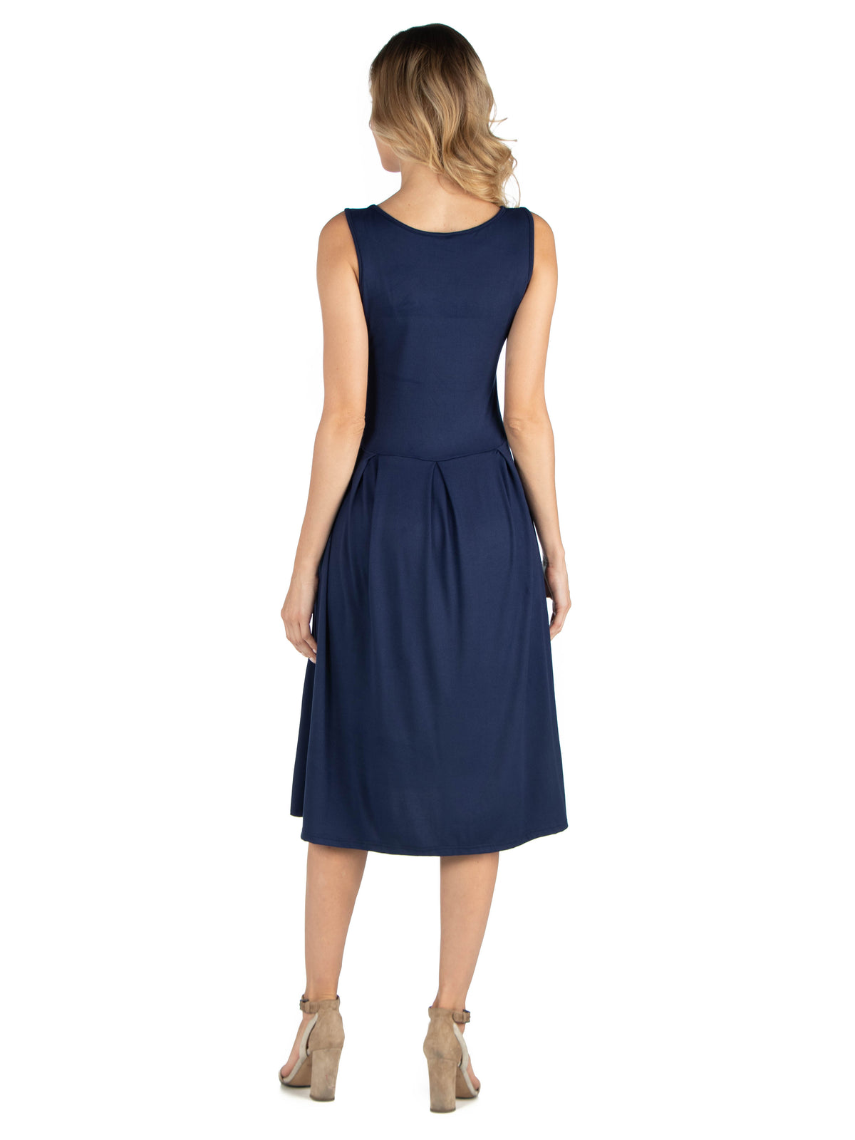 24seven Comfort Essential Maternity V Neck Sleeveless Fit N Flare Pocket Midi Dress