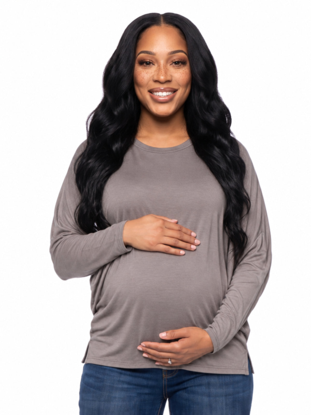 24seven Comfort Basic Maternity Wide Boat Neck Long Sleeve Dolman Style Top
