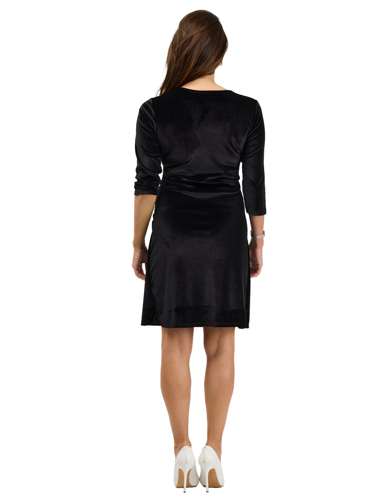 24seven Comfort Elevate Womens Velvet Wrap V-Neck Three-Quarter Sleeve Dress