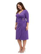 24seven Comfort Elevate Curvy V-Neck Three-Quarter Sleeve Wrap Dress