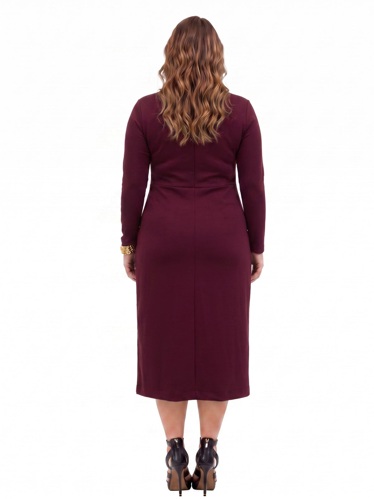 24seven Comfort Essential Curvy Long Sleeve Knot Front Midi Dress