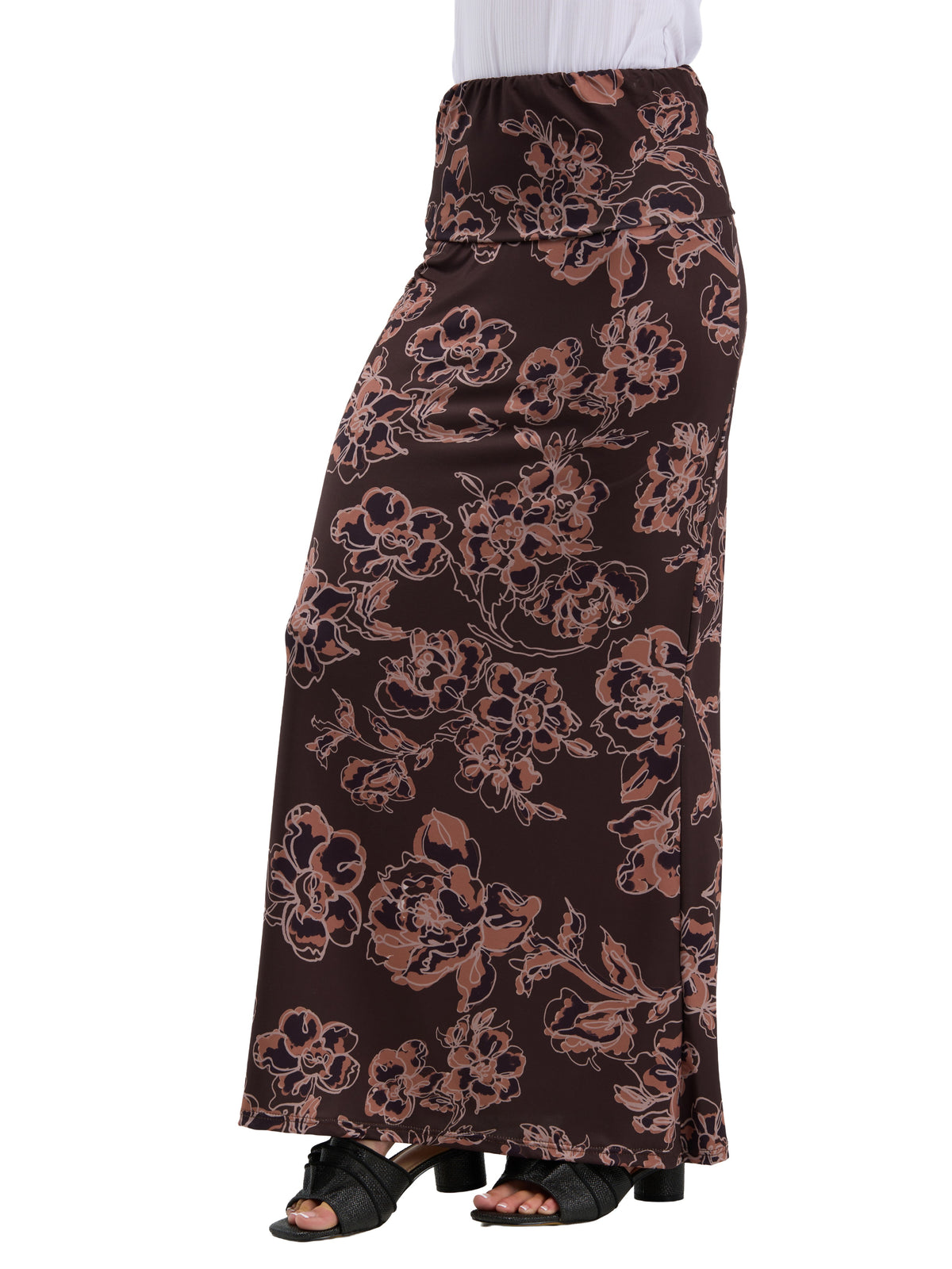 24seven Comfort Essential Womens Floral Elastic Waistband Maxi Skirt