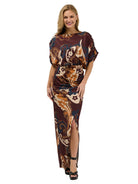 24seven Comfort Elevate Womens Boat Neck Batwing Sleeve Bodycon Front Slit Long Maxi Dress