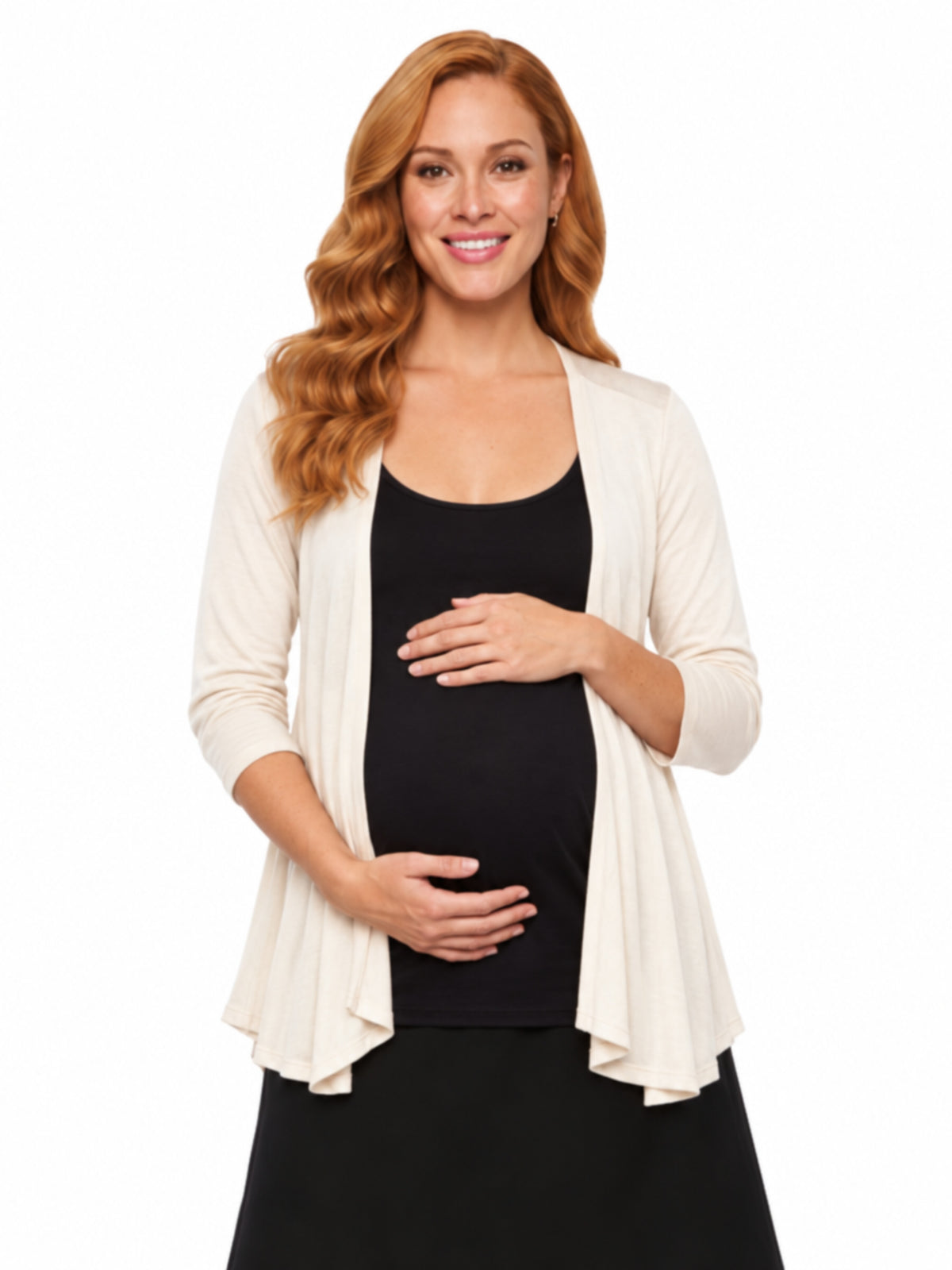 24seven Comfort Basic Maternity Elbow Sleeve Open Front Cascading Shape Jacket