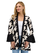 24seven Comfort Essential Womens Geometric Houndstooth Soft Stretch Bell Sleeve Open Front Jacket