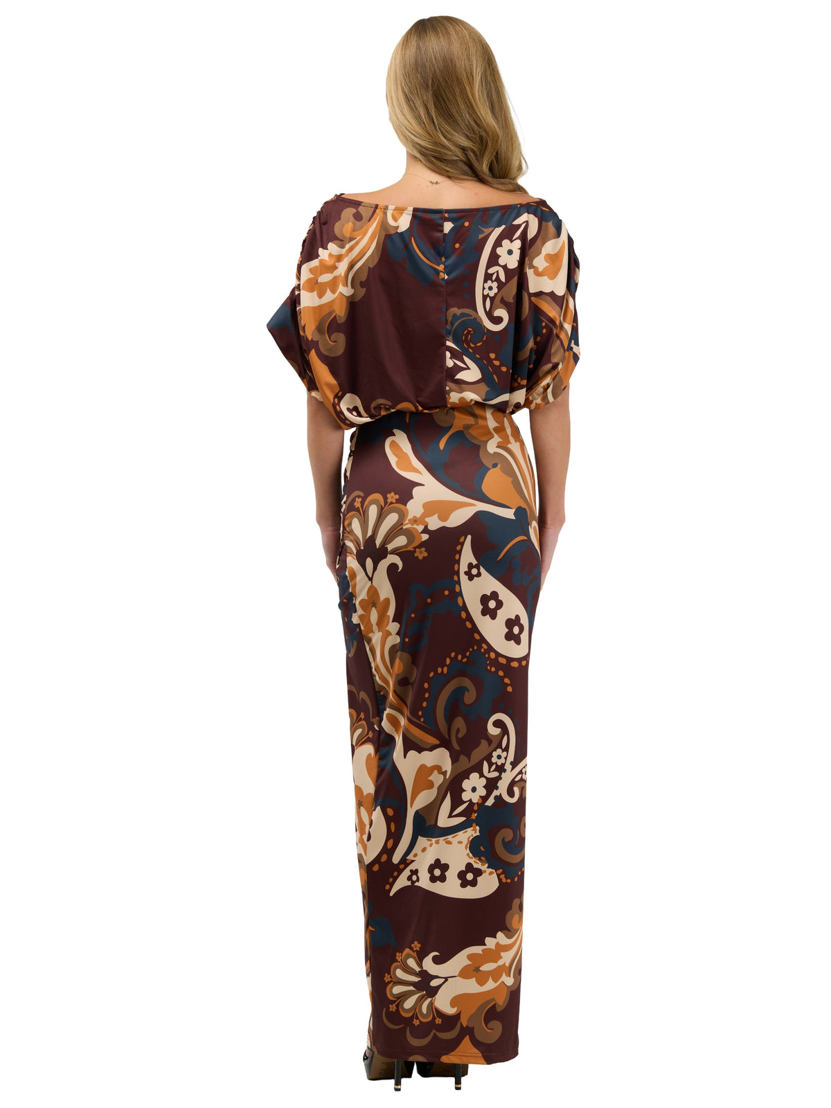 24seven Comfort Elevate Womens Boat Neck Batwing Sleeve Bodycon Front Slit Long Maxi Dress