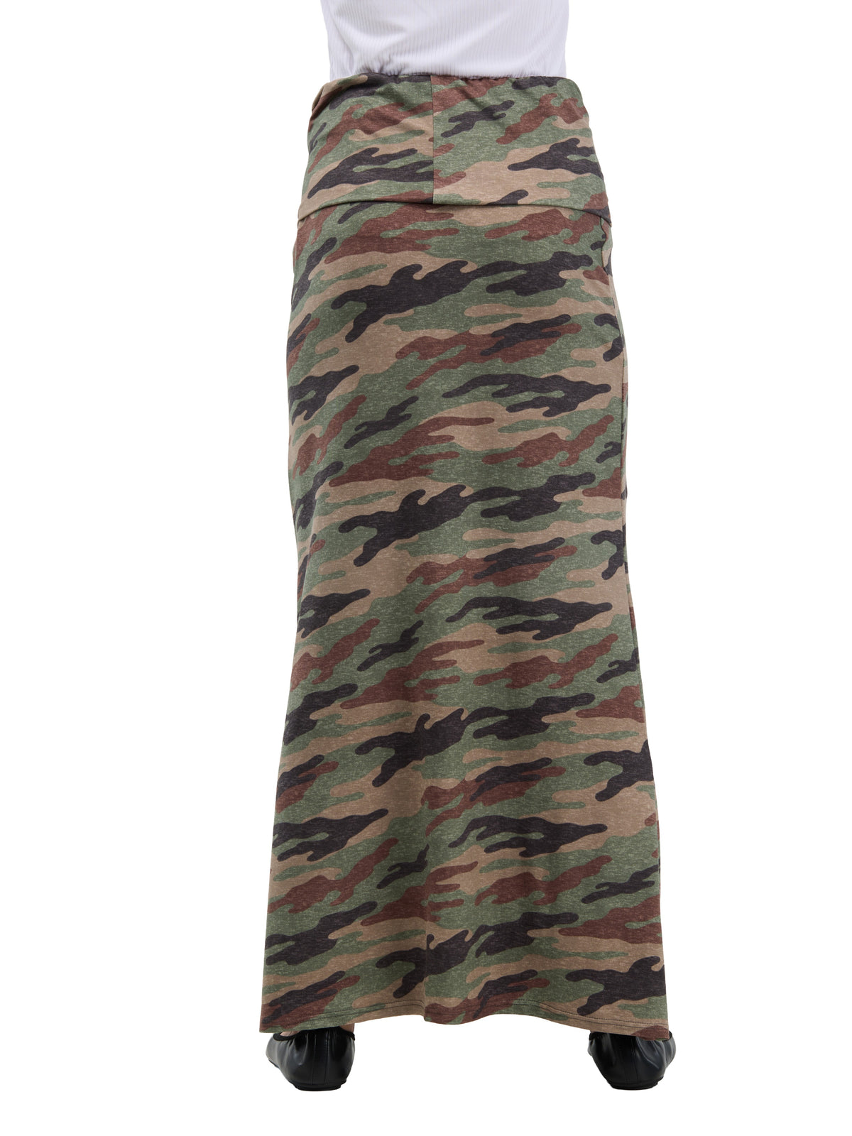 24seven Comfort Essential Womens Soft Stretch Camouflage Elastic Waist Maxi Skirt