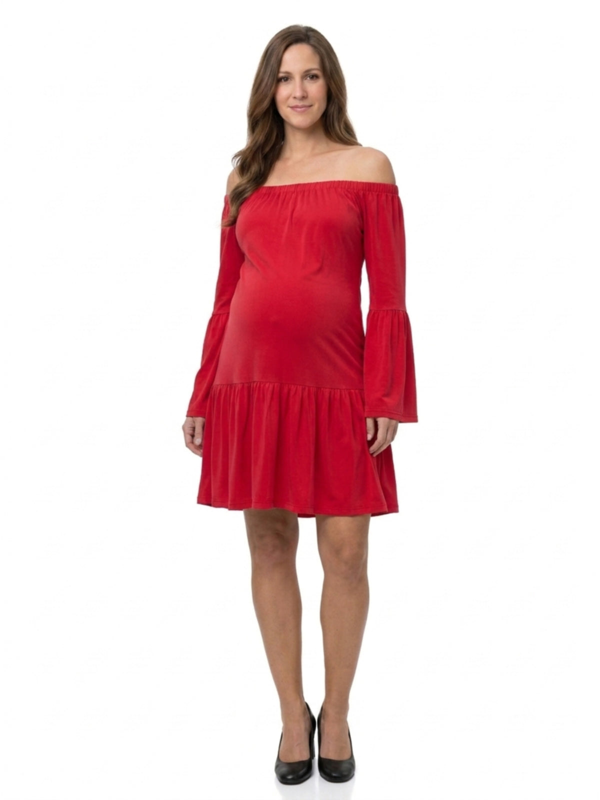 24seven Comfort Elevate Maternity Off the Shoulder Bell Sleeve Dress