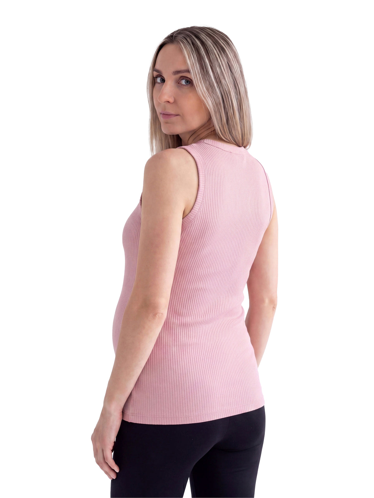 24seven Comfort Basic Maternity Ribbed Knit Round Neck Sleeveless Tank Top