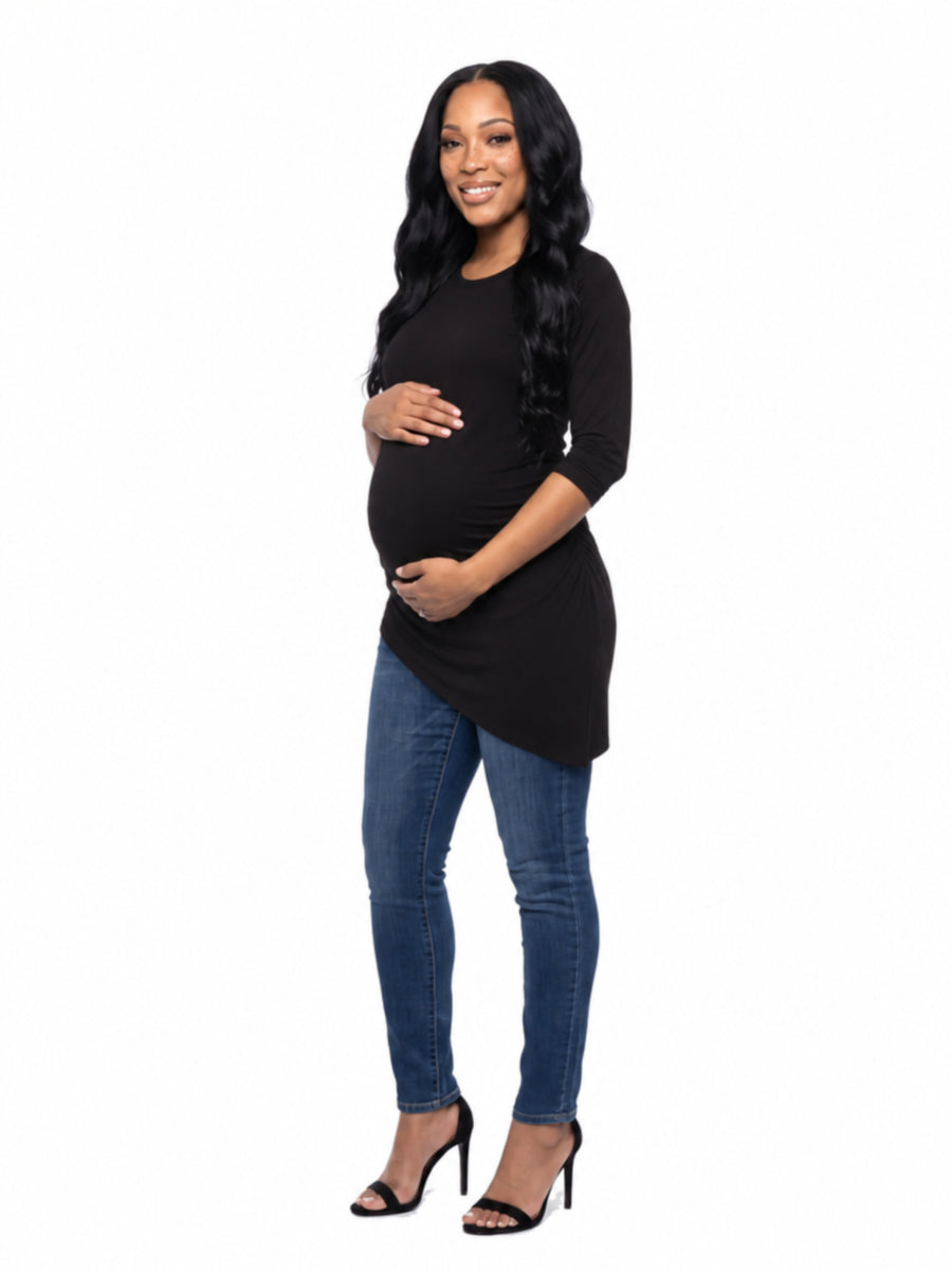 24seven Comfort Essential Maternity Long Sleeve Knee Length Asymmetrical Tunic Top
