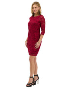 24seven Comfort Elevate Womens Elegant Floral Lace Three-Quarter Sleeve Dress