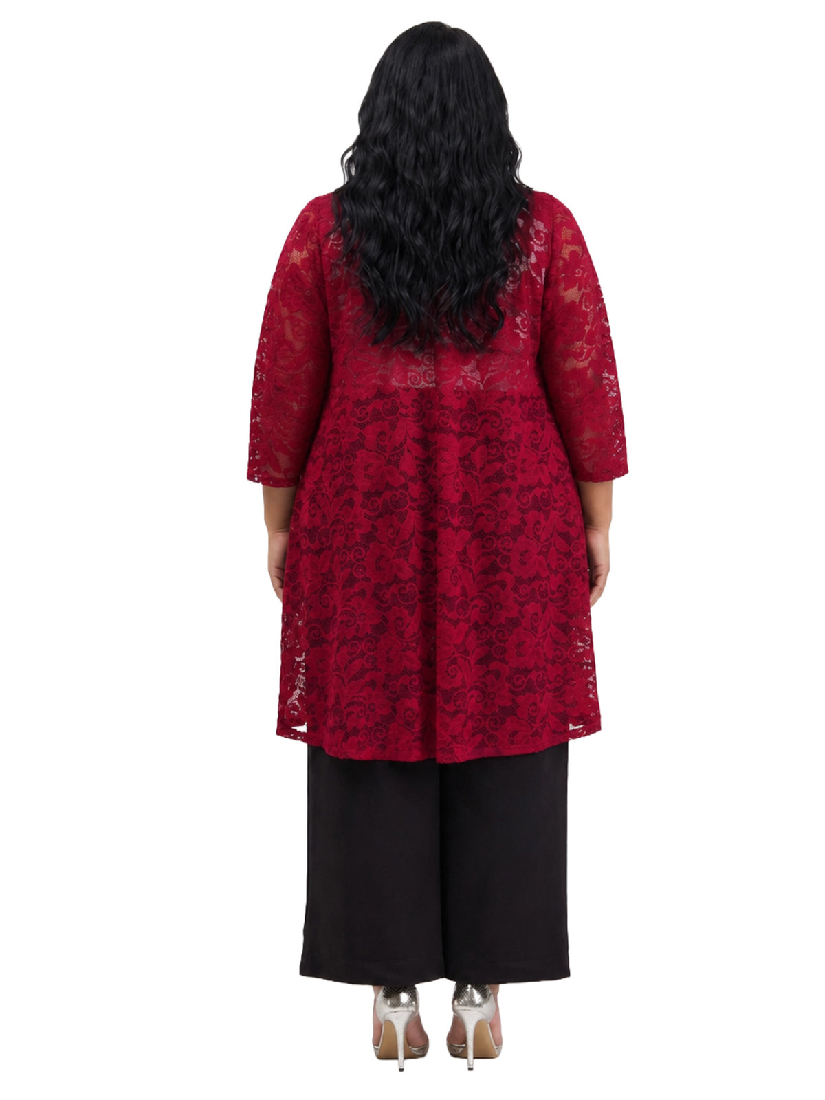 24seven Comfort Elevate Curvy Lace Open Front Three-Quarter Sleeves Jacket